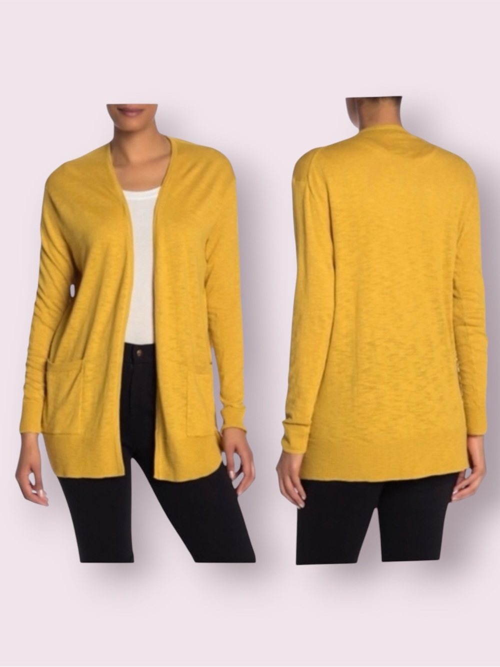Madewell Slub Knit Open Front Lightweight Cardigan Sweater Mustard Yellow Small